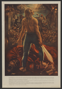 703214 Affiche met een reproductie van het allegorisch schilderij De nieuwe mensch van H. van de Velde, dat in 1933 ...